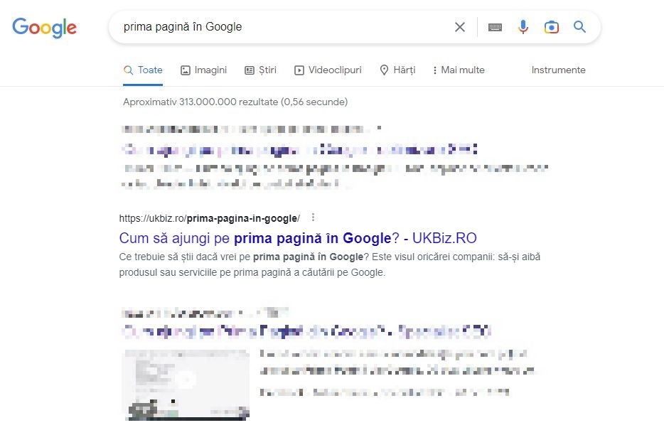 prima pagină în Google 2023